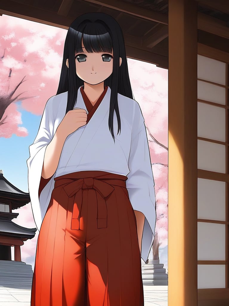 score_9, score_8_up, score_7_up, source_anime, rating_explicit, BREAK  <lora:Tsutsumi_Kinuka_Ver2.0_XL:1>  TsutsumiKinuka,  bangs,  long hair, black hair, black eyes,japanese white clothes, miko, red hakama, shrine, cherry blossom,day, sky,