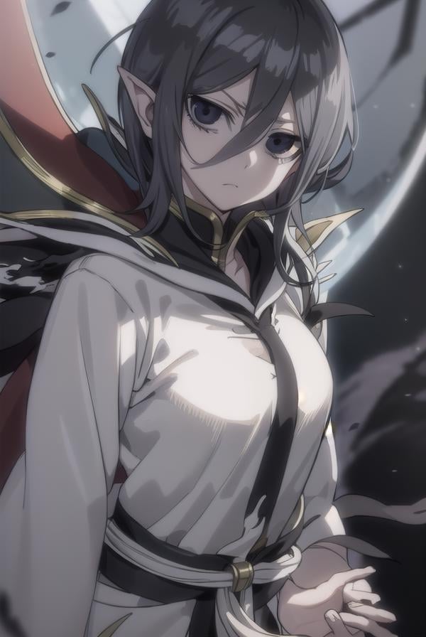 rukiakuchiki, <lora:rukia kuchiki movie3-lora-nochekaiser:1>,dark rukia kuchiki, kuchiki rukia, short hair, grey hair, hair between eyes, (black eyes:1.5), (black sclera:1.5),BREAK cape, robe, white robe, high collar, long sleeves, torn clothes,BREAK outdoors,BREAK looking at viewer,BREAK <lyco:GoodHands-beta2:1>, (masterpiece:1.2), best quality, high resolution, unity 8k wallpaper, (illustration:0.8), (beautiful detailed eyes:1.6), extremely detailed face, perfect lighting, extremely detailed CG, (perfect hands, perfect anatomy),