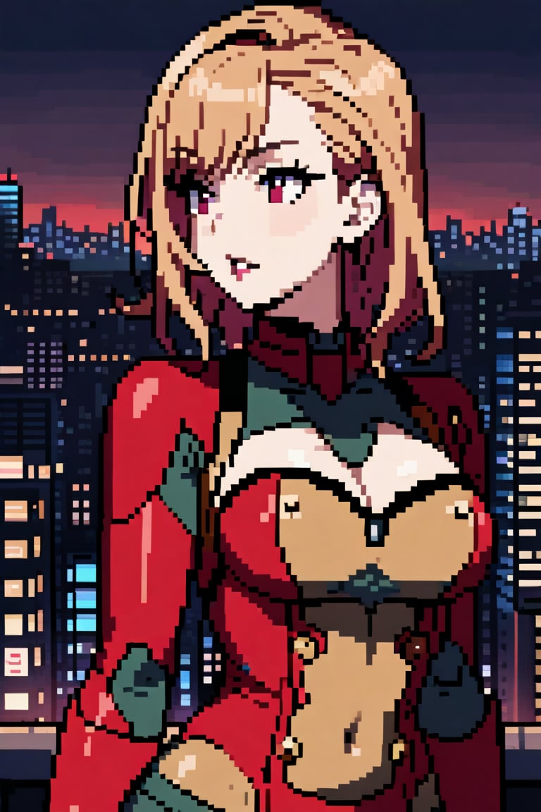 1girl, masterpiece, scarlett johansson, city background, upperbody  <lora:AziibPixelArtXL_Anime:0.8>