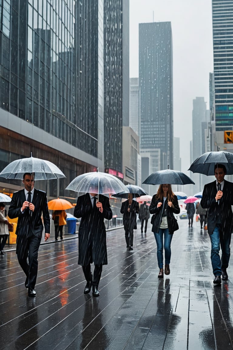 People with umbrellas are moving around in a city surrounded by skyscrapers where it is raining heavily.Very thick raindrops fall. Ultra-clear,  Ultra-detailed,  ultra-realistic,  full body shot,  very Distant view,  facial distortion,<lora:EMS-74471-EMS:0.400000>,<lora:EMS-57135-EMS:0.400000>,<lora:EMS-24184-EMS:0.800000>