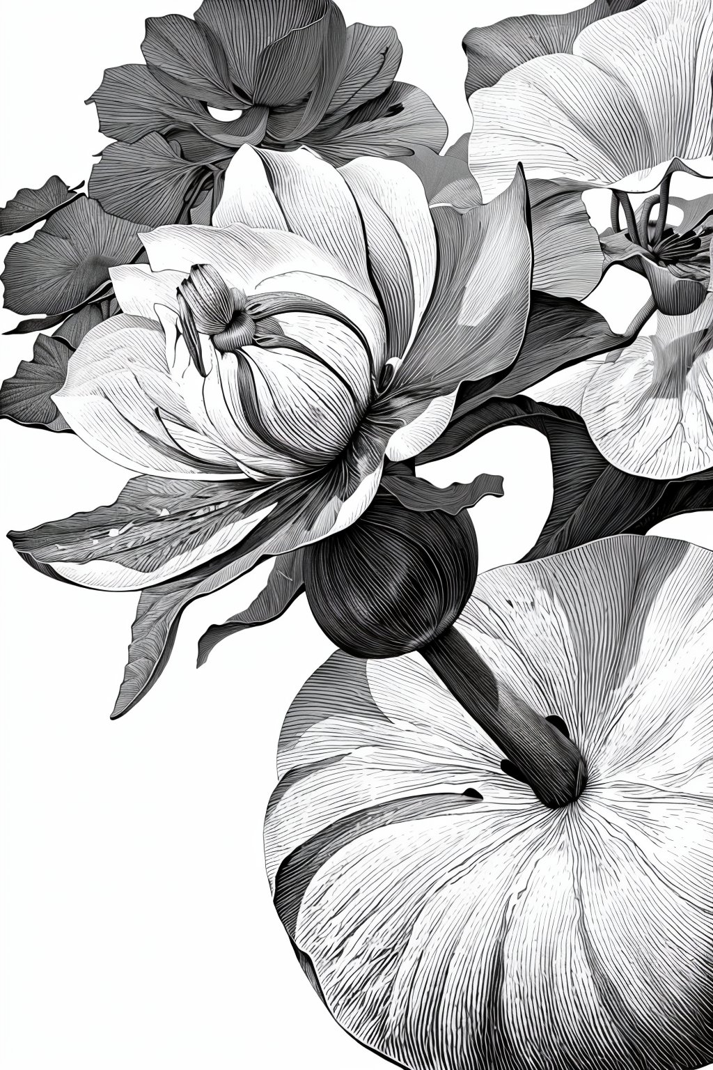 Needle drawing,close-up,a lotus flower,greyscale,monochrome,solo,white background,simple background,masterpiece,best,<lora:LB_Needle_v1.0:1>,close-up,a lotus flower,