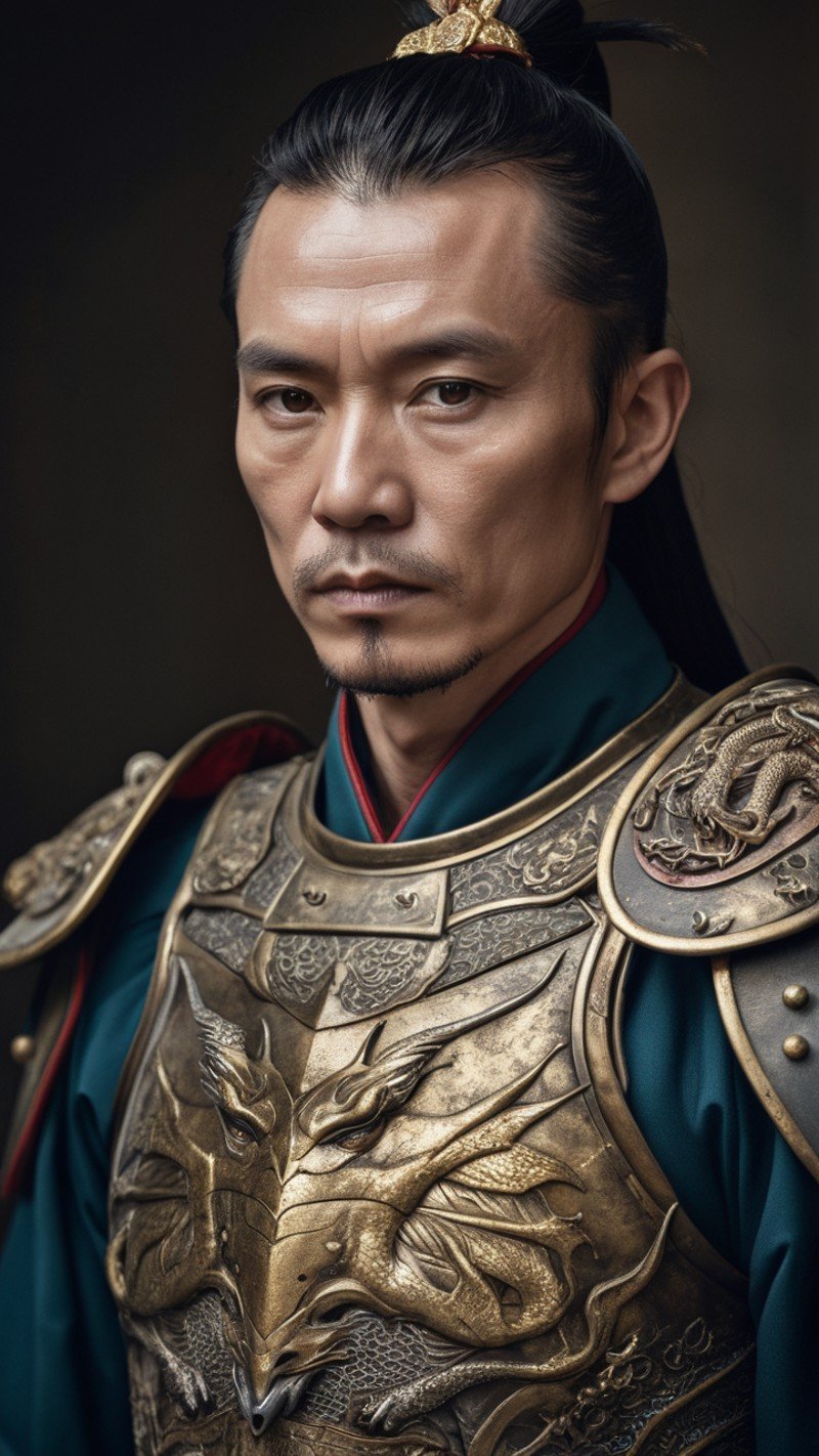 (a 50 y.o close-up of an ancient chinese general in armor),a hyperrealistic painting inspired by lee jeffries,zbrush central contest winner,hyperrealism,steven mccurry portrait,photography alexey gurylev,alessio albi,(a hyperrealistic painting inspired by lee jeffries,zbrush central contest winner,hyperrealism,photography alexey gurylev),prismatic colors,(muscular:1.2),dragon tattoo,metallic luster,