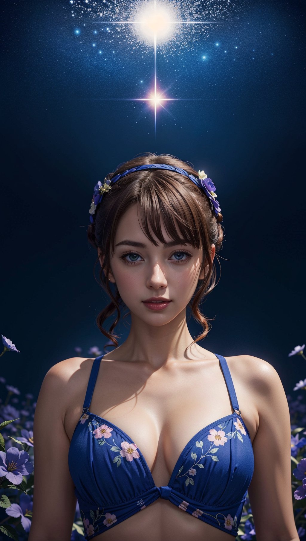 anime opening,(woman),solo,a dreamscape aesthetic in Cobalt blue theme atmosphere,mosaic background,happy,floral,(wallpaper style),movie trailer,cinematic,screencap,still shot,true perception,comfortable,