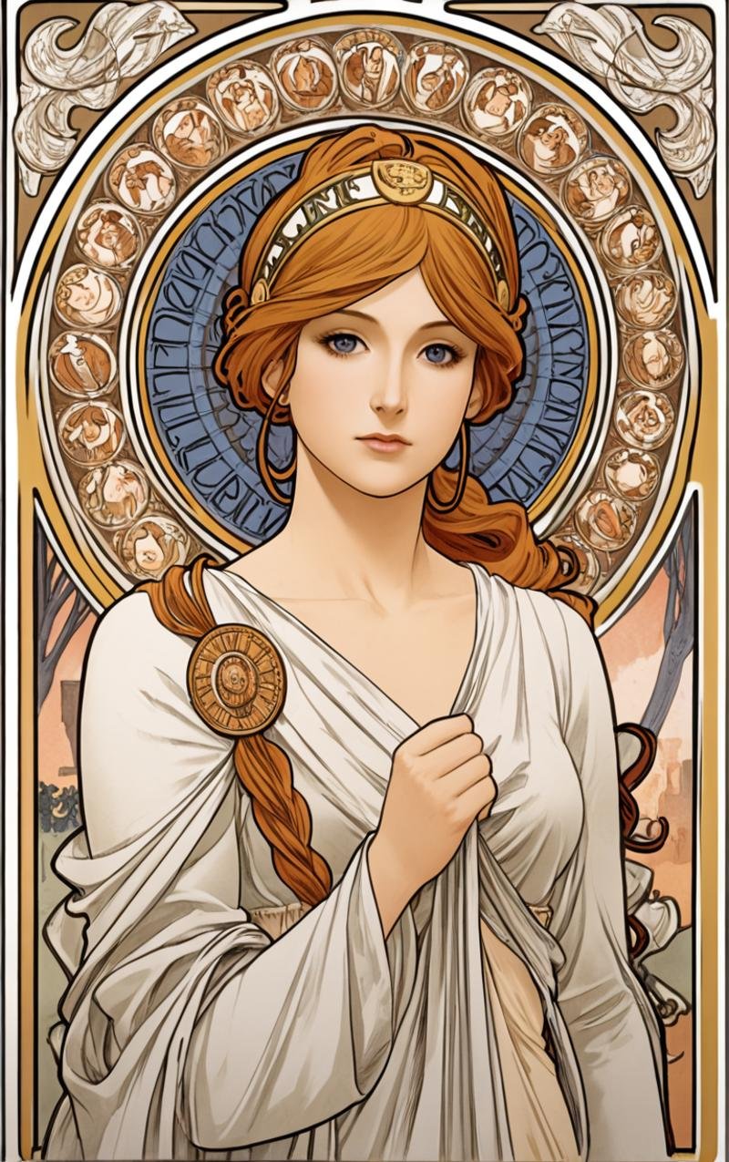 <lora:Mucha:1> mucha, art nouveau,athena, goddess,