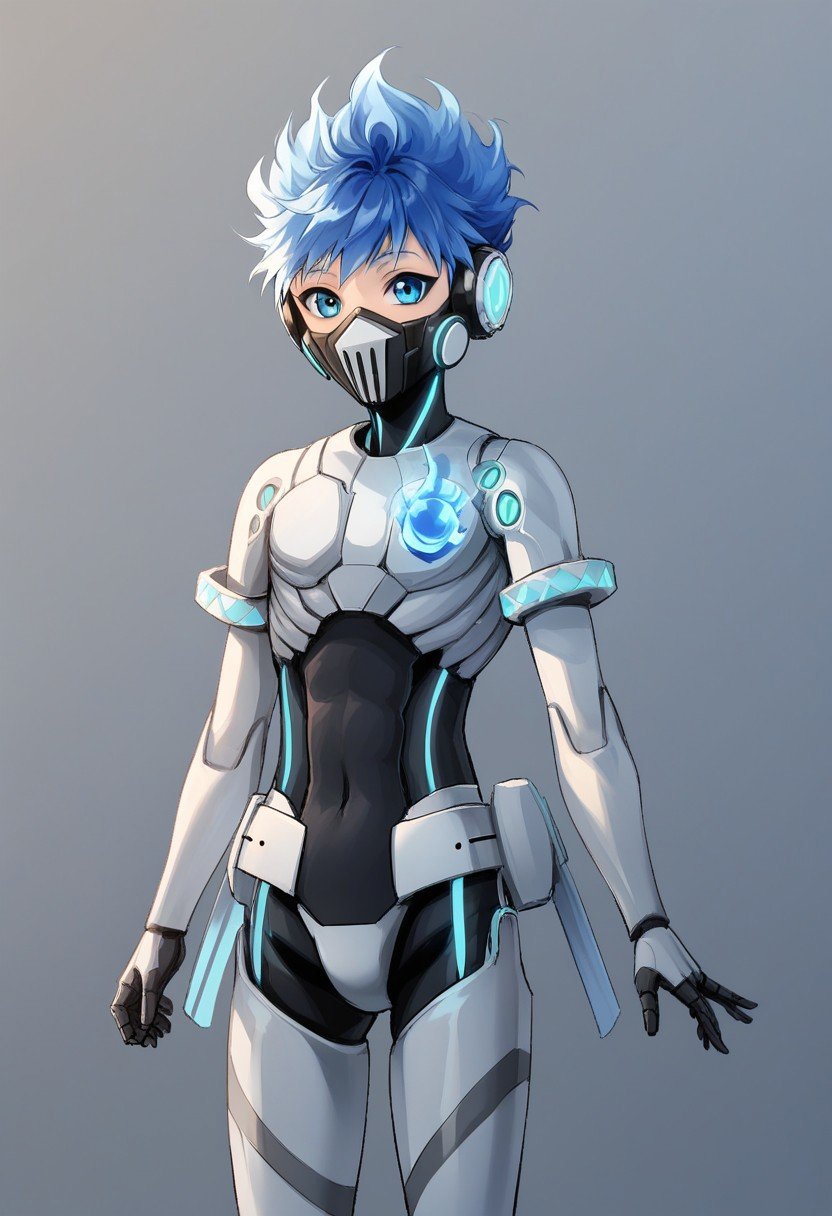 score_9, Ortho_Shroud, solo boy, cute, mechanial parts, mechanical body, robot boy, mask