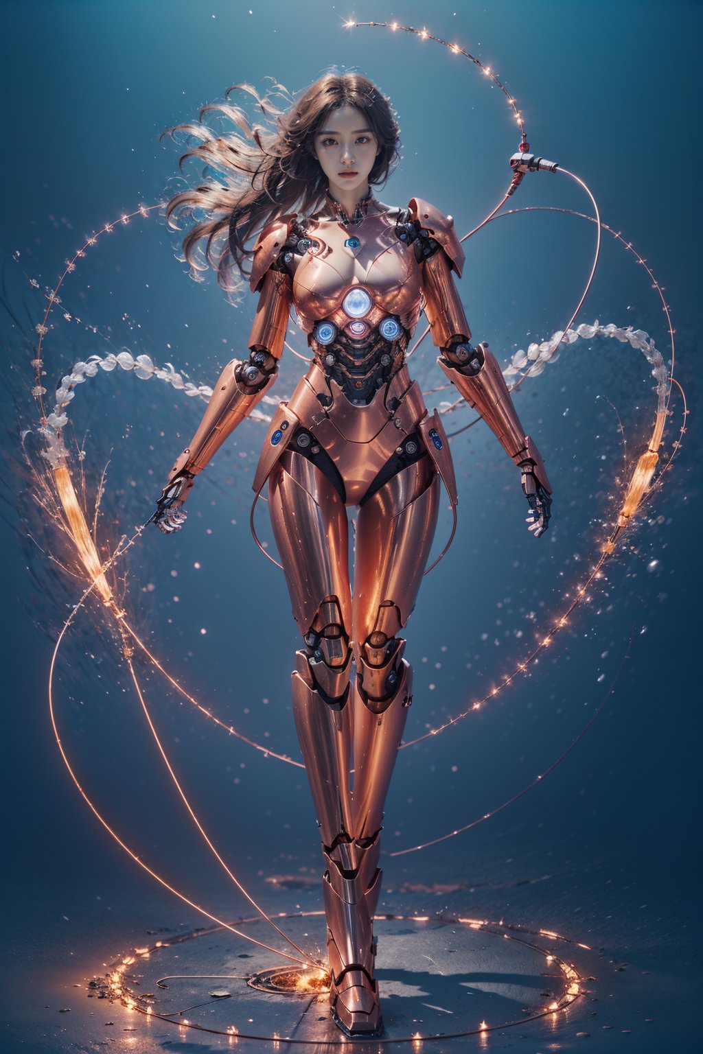 sdmai,jixieji,sdmai，jixieji, 1girl, solo, joints, long hair, robot joints, android, brown hair, mechanical parts, full body, floating hair, looking at viewer, standing, lips<lora:机械姬jixieji:0.7>,