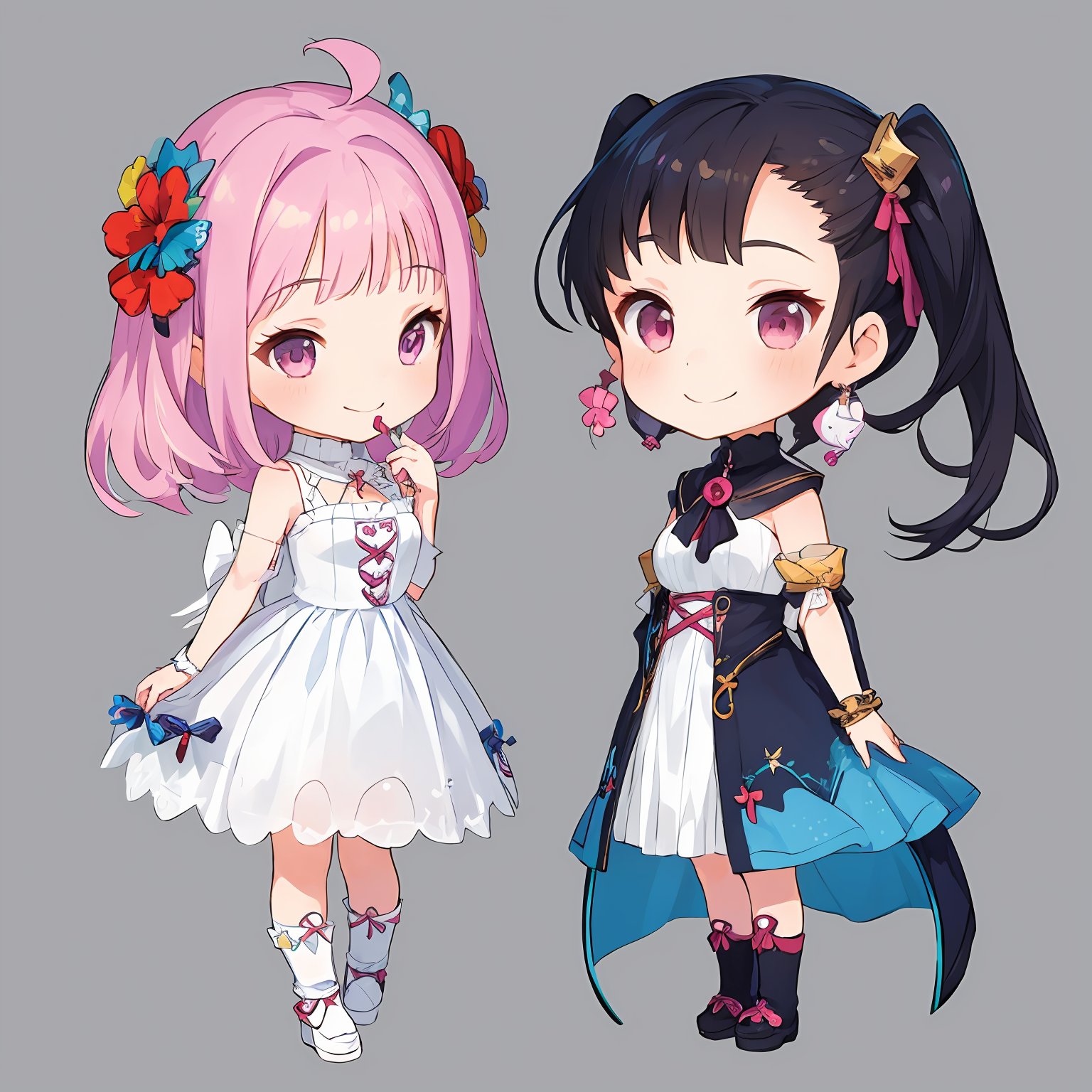 (((2 girls:1.2))),((multiple girls)),simple background,blank background,full body,SMILE,chibi,q_juese,chibi,two-person interaction,<lora:wenchibi_v43:1>,