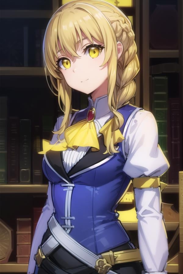 guildgirl, <lora:guildgirl-lora-nochekaiser:1>,guild girl, long hair, blonde hair, (yellow eyes:1.5), braid, single braid, smile,BREAK skirt, shirt, long sleeves, white shirt, pantyhose, black skirt, vest, long skirt, yellow ribbon, ascot, yellow ascot,BREAK looking at viewer, upper body, full body, (cowboy shot:1.5),BREAK outdoors, city,BREAK <lora:GoodHands-vanilla:1>, (masterpiece:1.2), best quality, high resolution, unity 8k wallpaper, (illustration:0.8), (beautiful detailed eyes:1.6), extremely detailed face, perfect lighting, extremely detailed CG, (perfect hands, perfect anatomy),