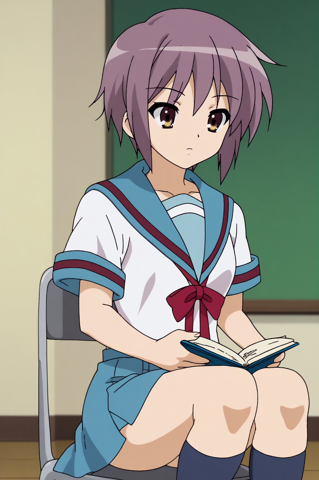 Yuki Nagato, school uniform <lora:suzumiya_haruhi_no_yuuutsu-Yuki_Nagato-PDXL:0.8>