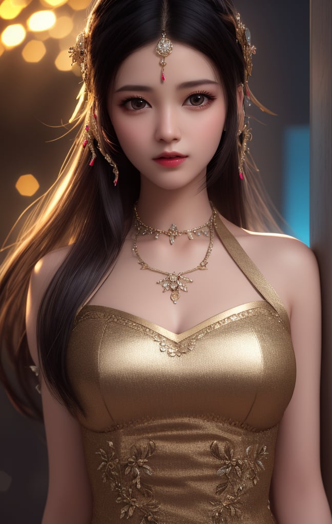 best quality, masterpiece, highres, 1girl,china dress,hair ornament,necklace, jewelry,Beautiful face,upon_body, tyndall effect,photorealistic, dark studio, rim lighting, two tone lighting,(high detailed skin:1.2), 8k uhd, dslr, soft lighting, high quality, volumetric lighting, candid, Photograph, high resolution, 4k, 8k, Bokeh