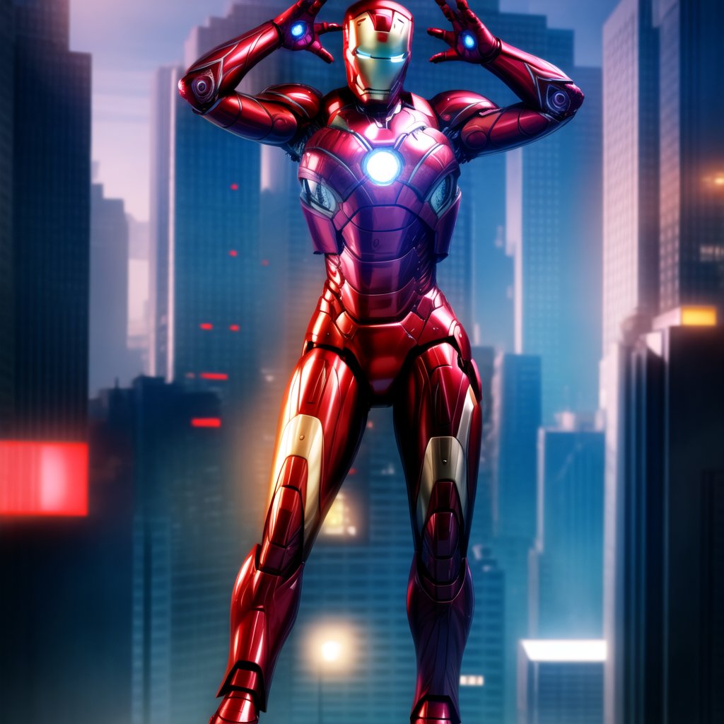 masterpiece, best quality, highres, solo, 1girl, helmet, no humans, medium breasts, pauldrons ,<lora:more_details:1>,Urban, Cityscape, Skyscrapers, Electric, Lightning, Futuristic, Technological, Power, Magnetic, High-tech, iron man, <lora:iron_man:0.8>, <lora:Fate UBW Style v1-offset:1>