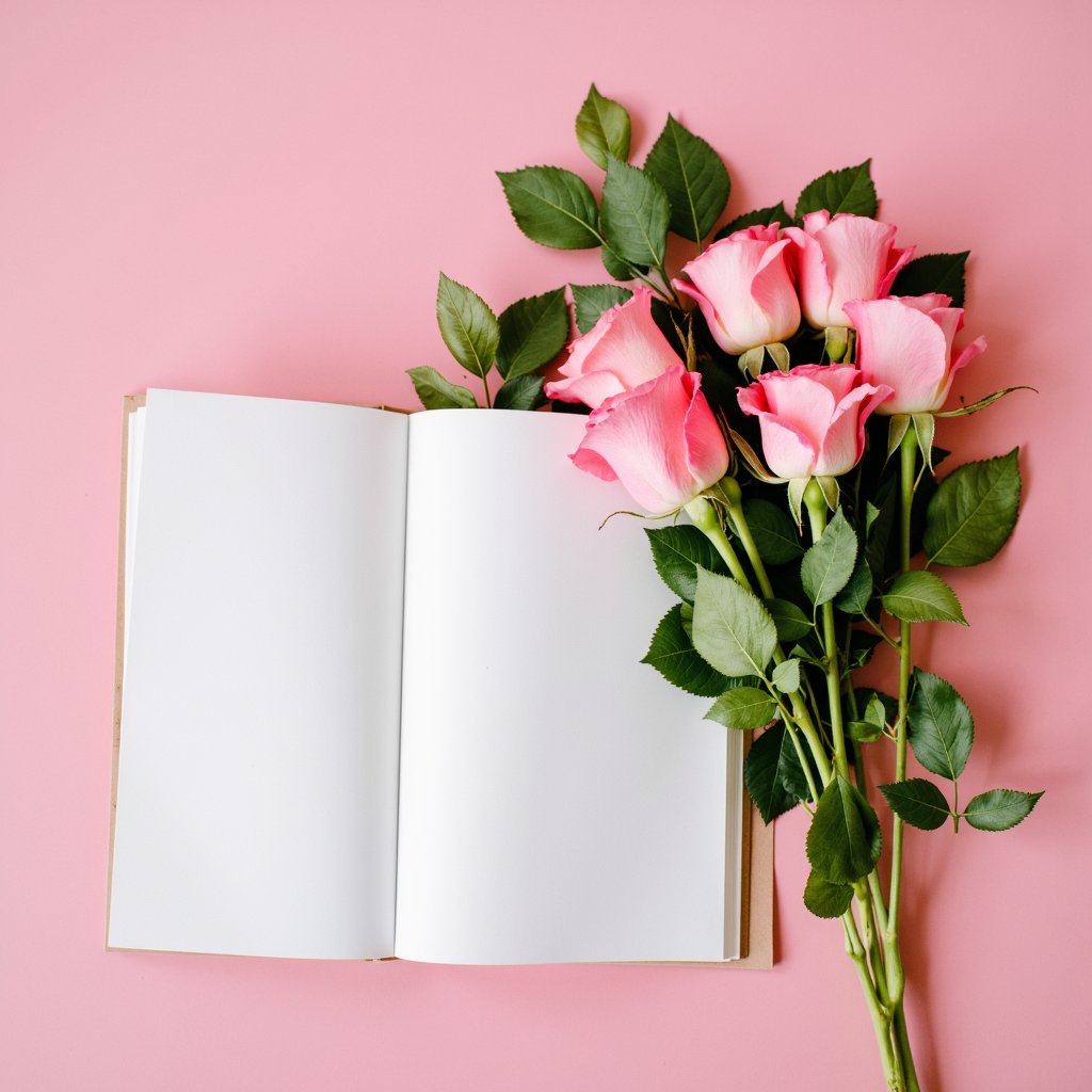 there are pink roses and green leaves on a pink paper,top selection on unsplash,unsplash transparent,on a canva,portrait featured on unsplash,poster template on canva,on high-quality paper,an epic love affair with doubt,lorem ipsum dolor sit amet,books and flowers,dreamy floral background,an open book,unsplash photo contest winner,trending on interfacelift,unsplash contest winning photo,dreams are **** poetry,detailed plans and notes,book cover design,dull pink background,aesthetic cute with flutter,story book design,plain walls |light hearted,roses and lush fern flowers,curated collections,confidential documents,light pink background,white paper background,(flowers),romance book cover style,behance. polished,beautifully ordinated,cinematic pinterest style,love is the most relevant theme,