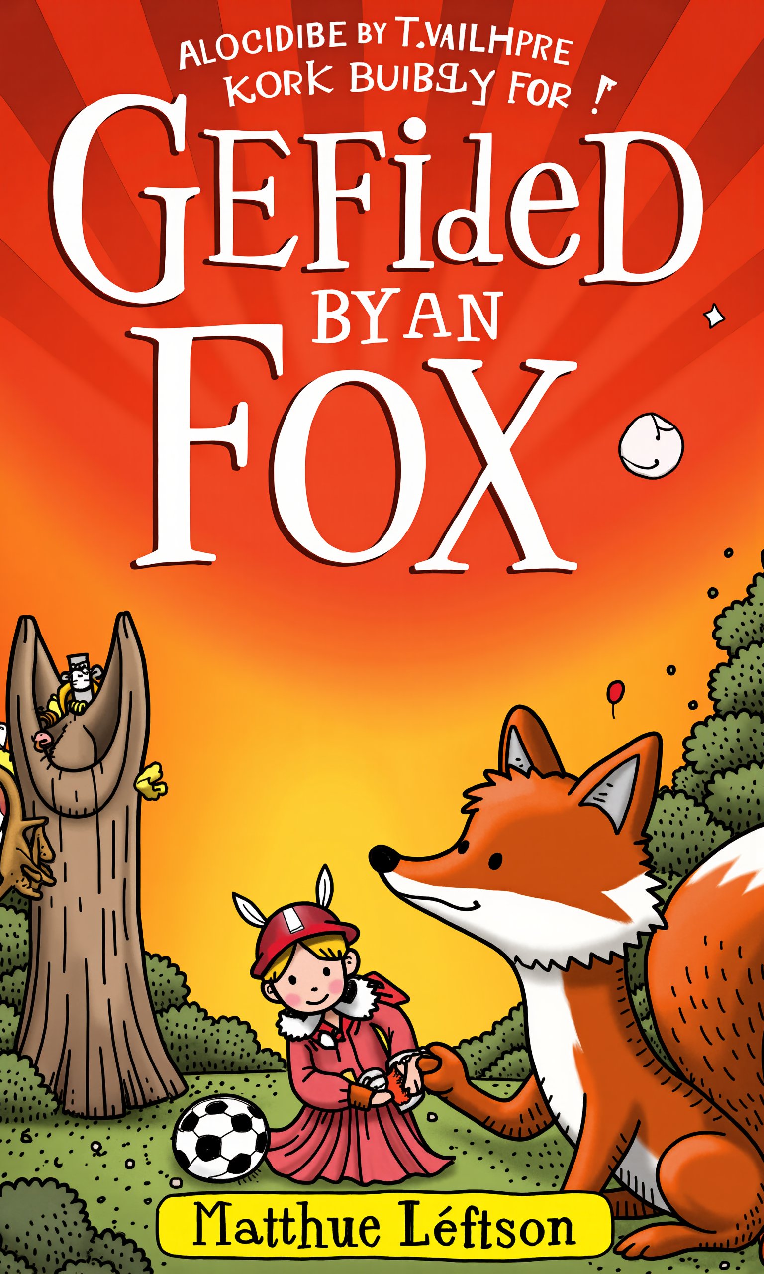 book cover design, once again deceived by a fox, theme, storyline, animal elements, color scheme, red and orange as the main color tone, illustrations, patterns, layout, font selection