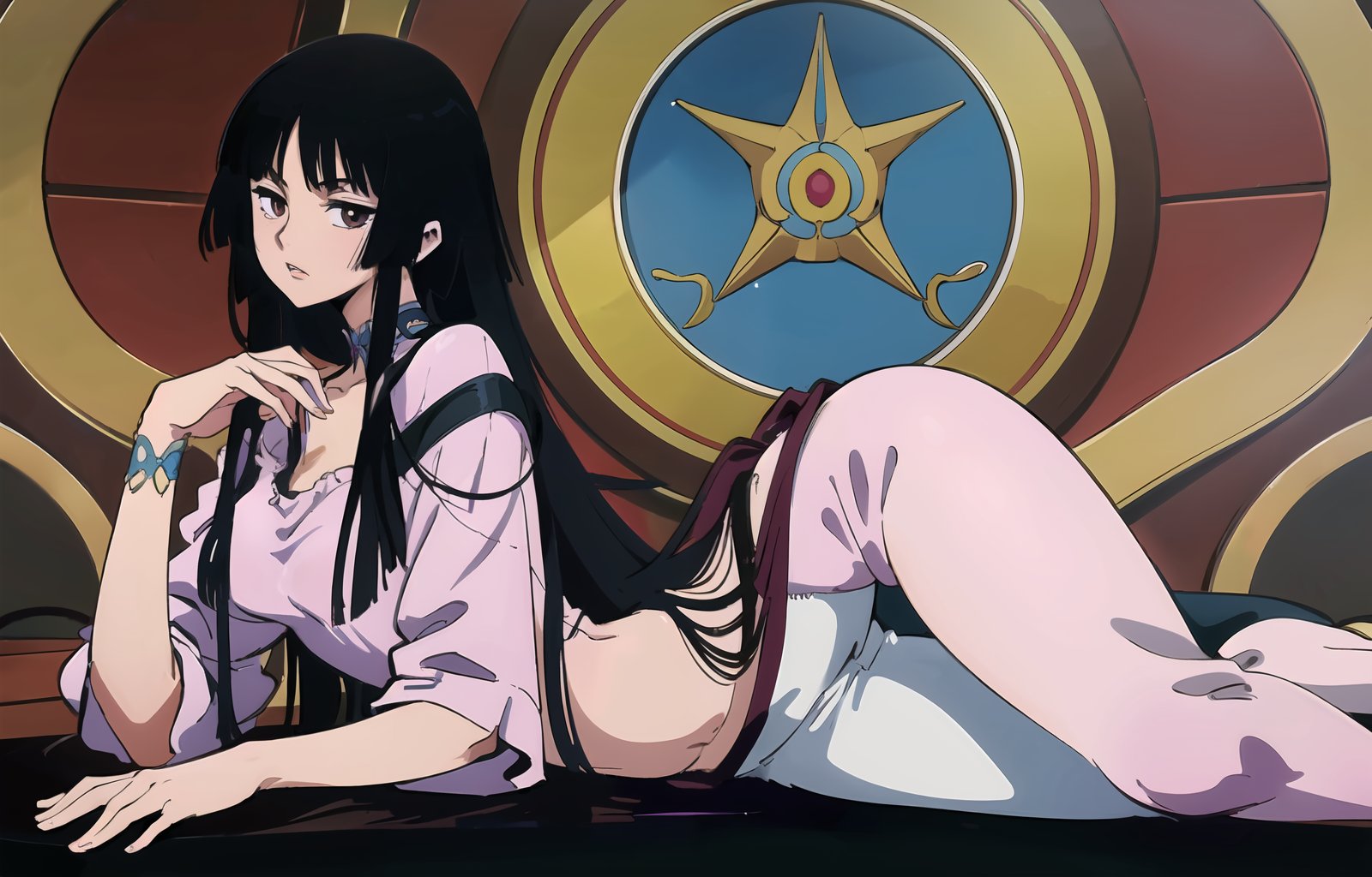 8k, anime, portrait, best quality, ultra high res, ultra detailed, vivid color tone, art nouveau, extremely detailed lighting, cinematic lighting, soft lights, (masterpiece, high quality:1.4), ((full body)),  <lora:xxxholic_style-09:0.8>, 1boy and 1girl, witchery, oriental style, (long hands, long legs), extremely detailed accessories, many rich oriental accessories