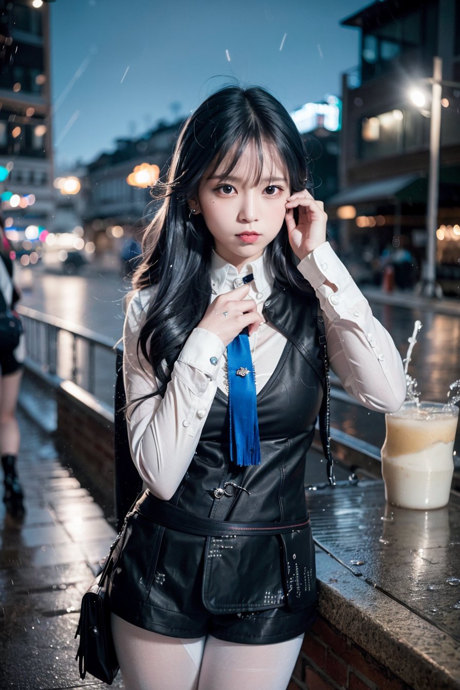 (8k, RAW photo, best quality, masterpiece:1.2), ultra high res, (realistic, photo-realistic:1.4),omertosa,1girl,(Kpop idol), (aegyo sal:1),cute, (night cityscape:1.2), rain, wet, professional lighting, detailed lighting, photon mapping, radiosity, physically-based rendering, <lora:8750:0.5>,Black pantyhosebloom, backlighting, depth of field, natural lighting, hard focus, film grain, photographed with a Sony a9 II Mirrorless Camera, detailed eyes, realistic eyes, detailed shadow, looking at viewer