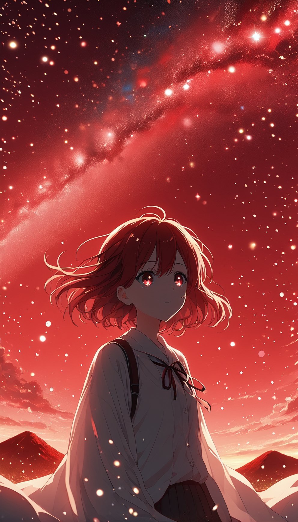 <lora:Bing:1> bing style, background detail, sky,1girl,particles,red sky