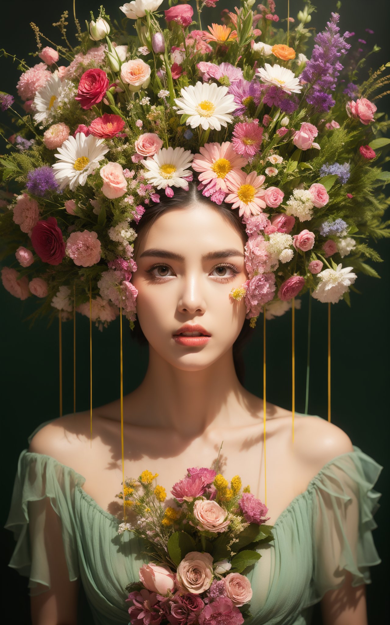 A girl composed of flowers, creativity, surrealism, art,