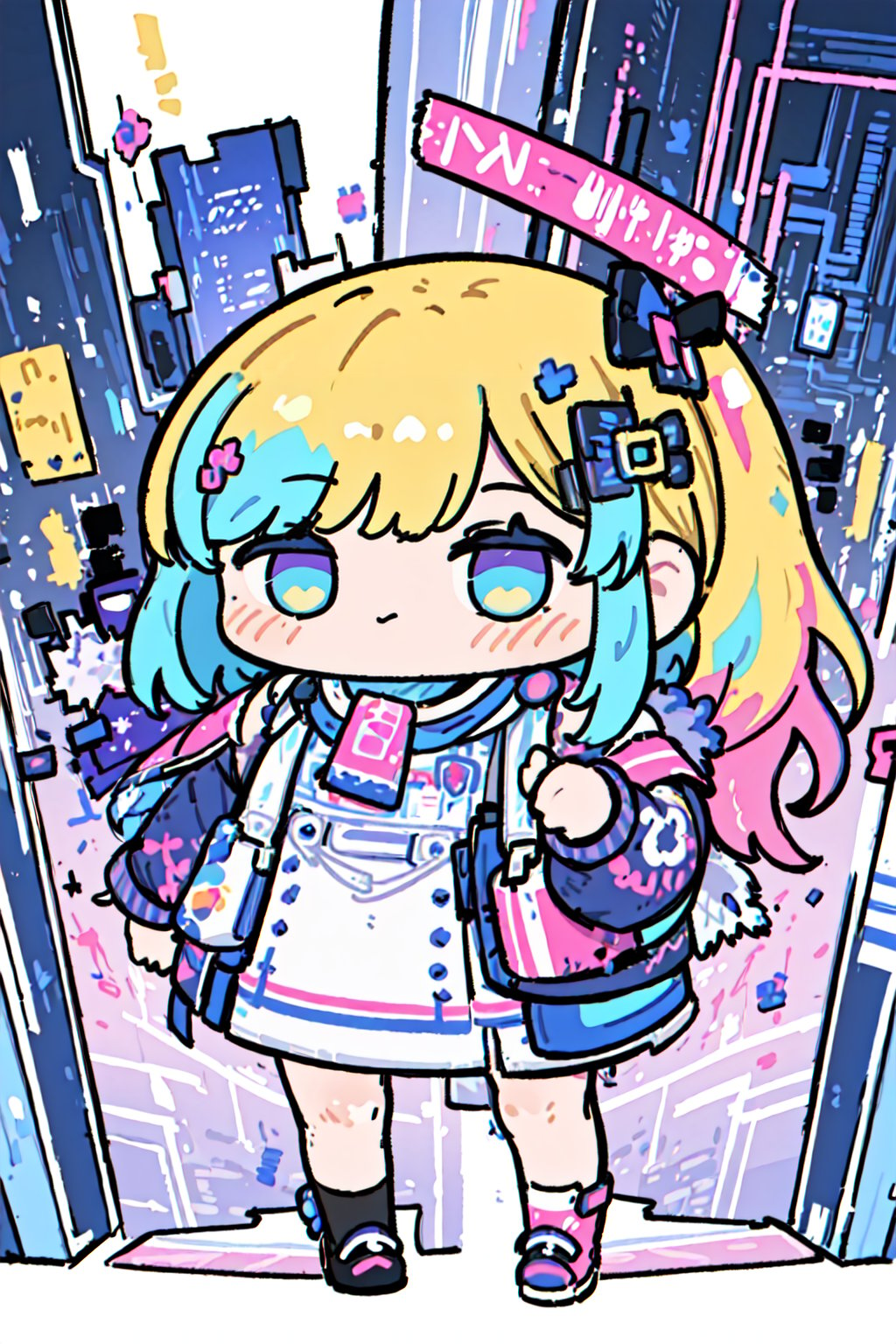 (masterpiece, top quality, best quality, official art, beautiful and aesthetic:1.2),(1girl:1.3),extreme detailed,colorful,highest detailed,glitch art,(digital distortion),pixelated fragments,data corruption,colorful noise,visual chaos,contemporary aesthetics,<lora:生草福娃:1>,