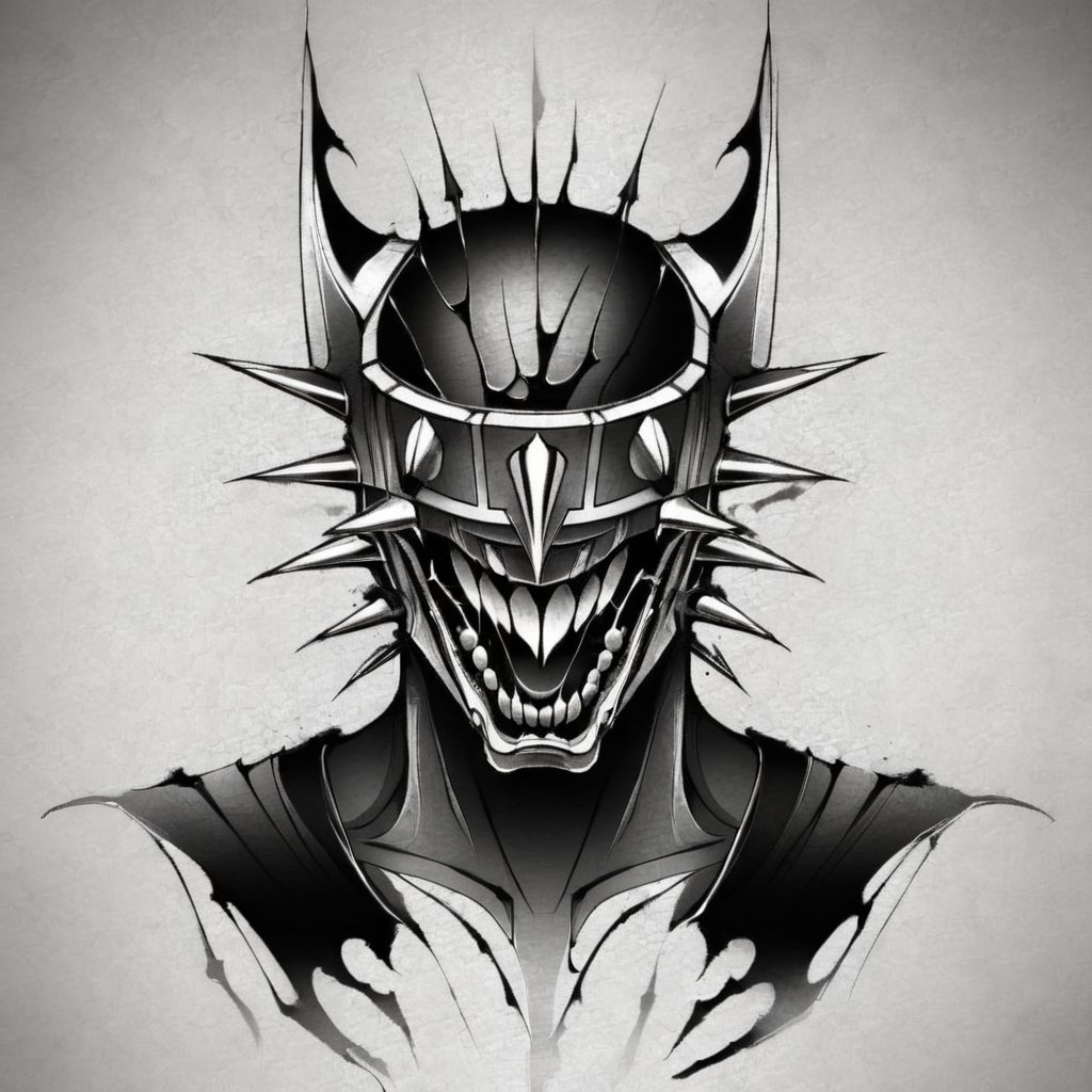 <lora:1y0n:0.8>1y0n demon with spikes on facemonochrome, tattoo design