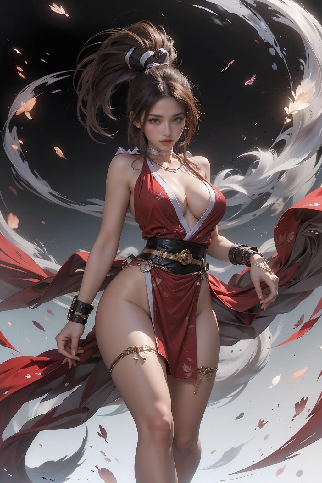 Best quality,masterpiece,ultra high res,<lora:buzhwu:0.65>,bzhw,shiranui mai,<lora:GoodHands-beta2:1>,realistic,full body,large breasts,narrow waist,<lora:20:0.2>,norfleet123123,high ponytail, excellent detail, sharp focus, cinematic, extremely detailed, rich light, radiant background, beautiful composition, striking, novel, fine, stunning, gorgeous, intricate, amazing, attractive, elegant, perfect, luxury, professional, best, dramatic ambient, full color, great, atmosphere, spectacular, epic, artistic, winning, awesome, symmetry, creative