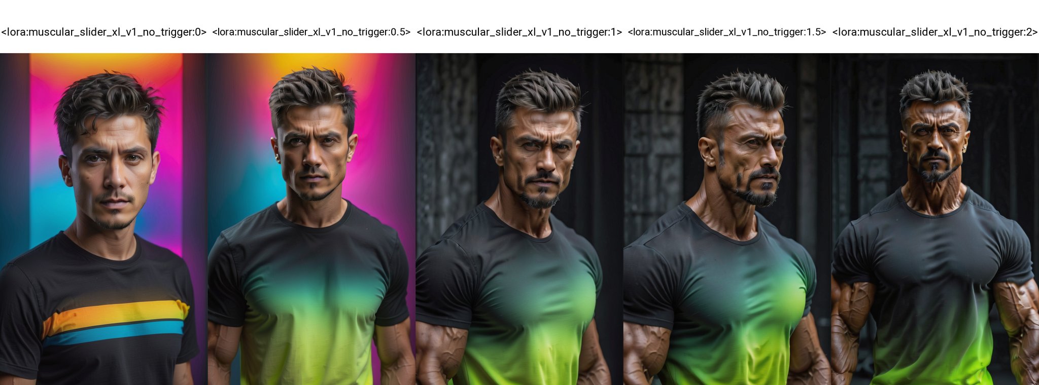 (best quality, 4k, 8k, highres, masterpiece:1.2), ultra-detailed, (realistic, photorealistic, photo-realistic:1.37),man, looking at viewer,short hair,shirt,black hair,gradient,black shirt,portrait,neon gradient background<lora:muscular_slider_xl_v1_no_trigger:0>