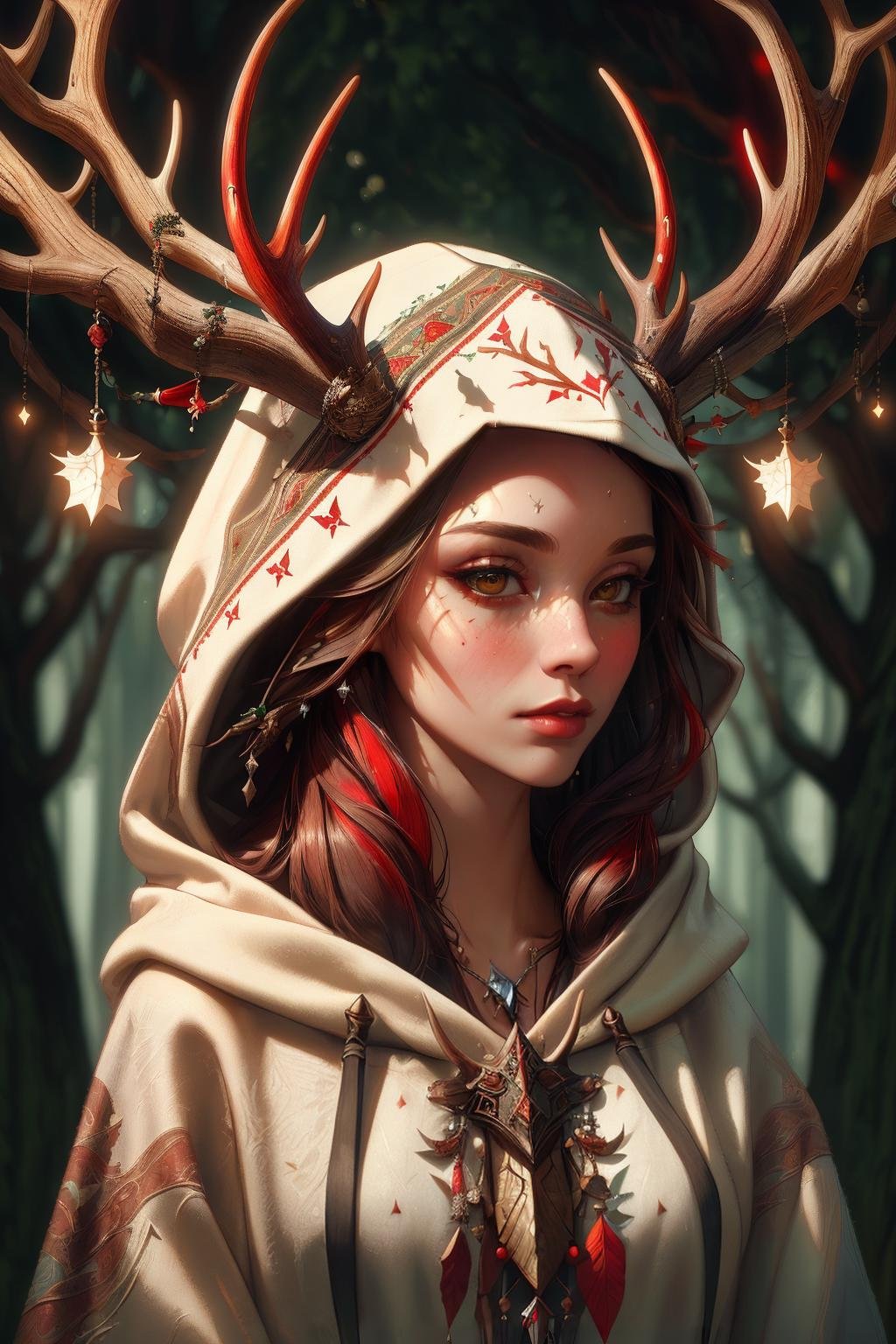 ((Masterpiece, best quality,edgQuality)),edgAntlers, a woman in a hoodie ,dressed in wooden antlers <lora:edgReindeerTeamAntlers:0.8>