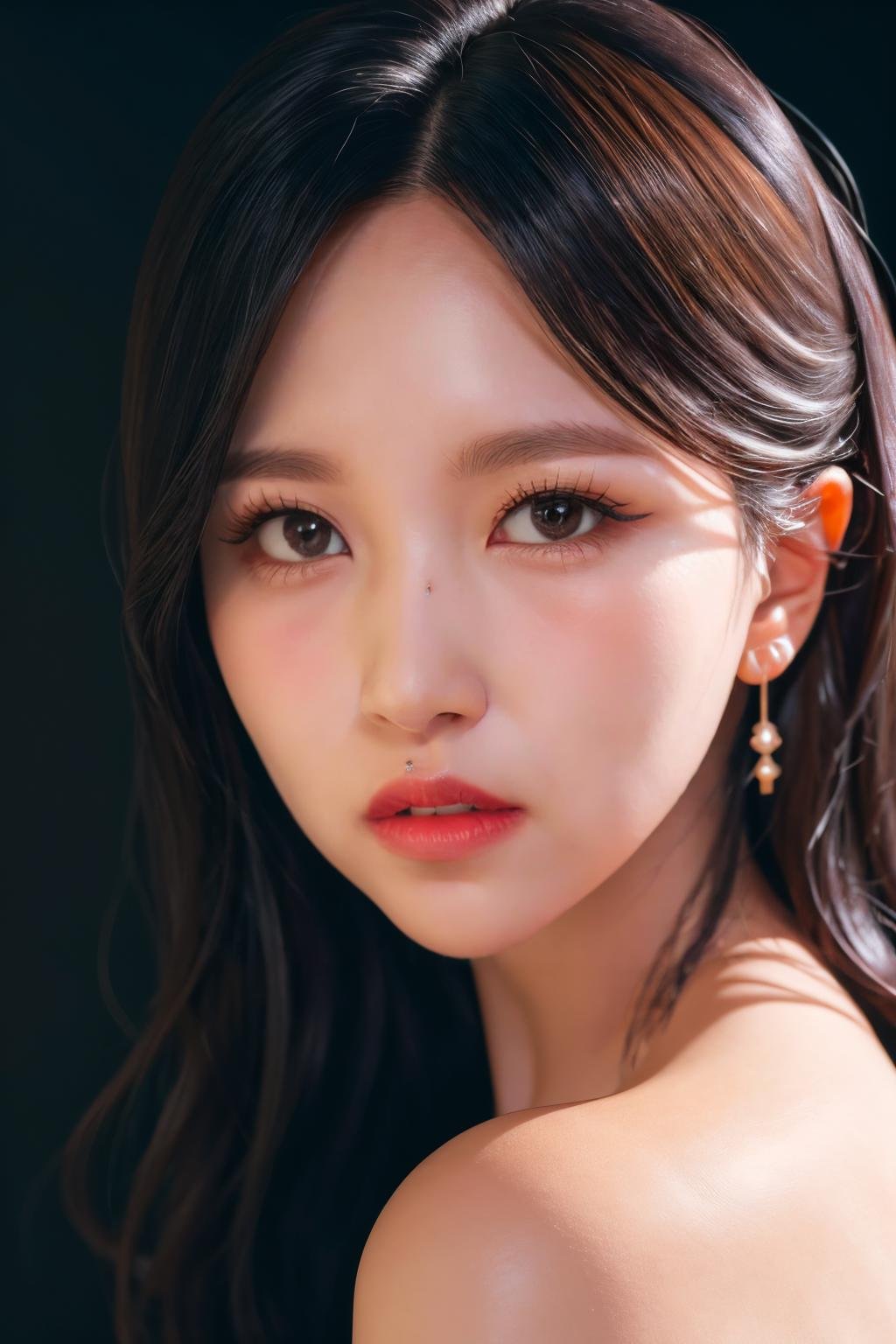 <lora:Twice Mina:1>, Mina, 1girl, solo, realistic, looking at viewer, photograph, photorealistic, beautiful and aesthetic, extremely detailed skin, extremely detailed hair, shadows, masterpiece, top quality, best quality, highres, ultra-high res, ultra-detailed, detailed lighting, high key lighting, vignetting,