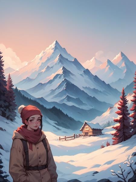 score_9, score_8_up, score_7_up, score_6_up, <lora:sc3n3ryXLP:0.4> sc3n3ry, 1girl, facing viewer, snow, mountain, 