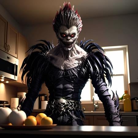 Ryuk1024, a demon, full body, cooking in a kitchen, highly detailed, photography, ultra sharp, film, bokeh, professional, 64k  <lora:add-detail-xl:1.5> <lora:Ryuk1024:0.8>