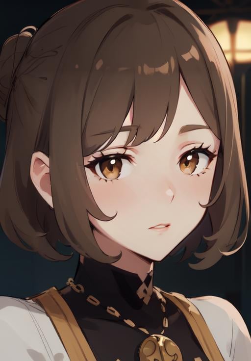 (masterpiece, best quality, ultra-detailed, best shadow), (detailed background), (beautiful detailed face), (best illumination, an extremely delicate and beautiful), (cinematic light), hyper detail, intricate details, (depth) of (field), <lora:Atefeh001:0.8> Atefeh, 1girl, hair bun, brown eyes, brown hair  