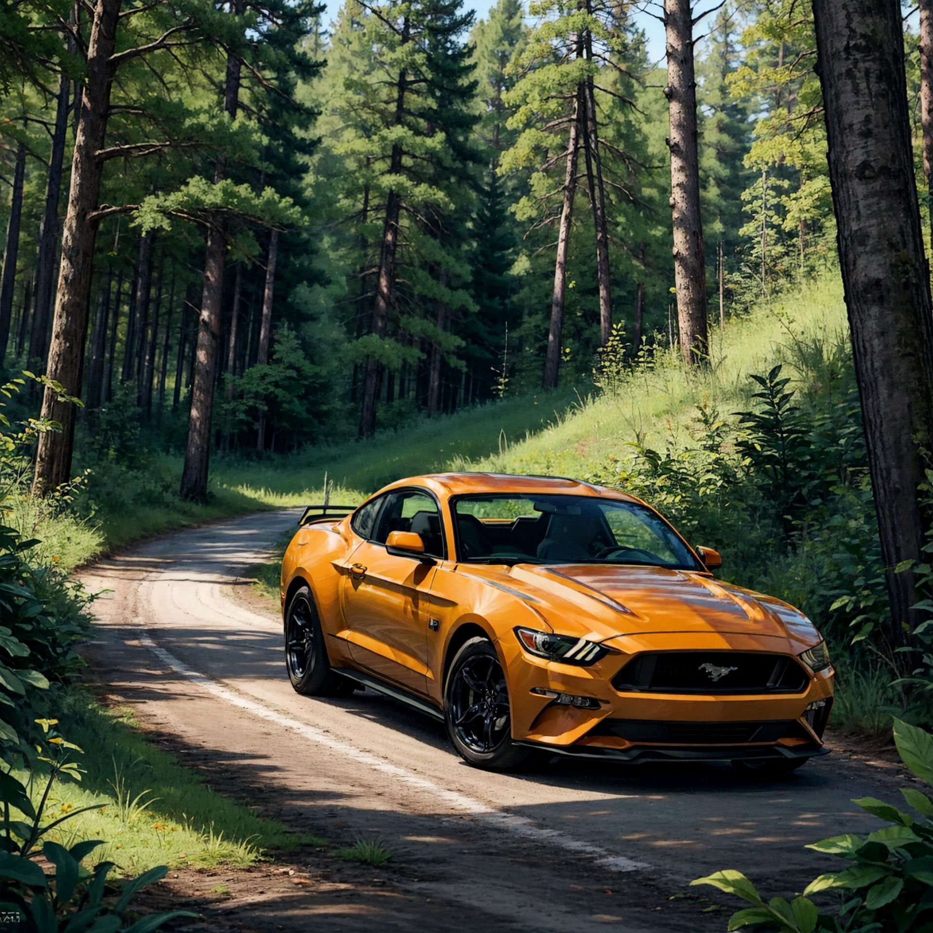 ford mustang, in the forest