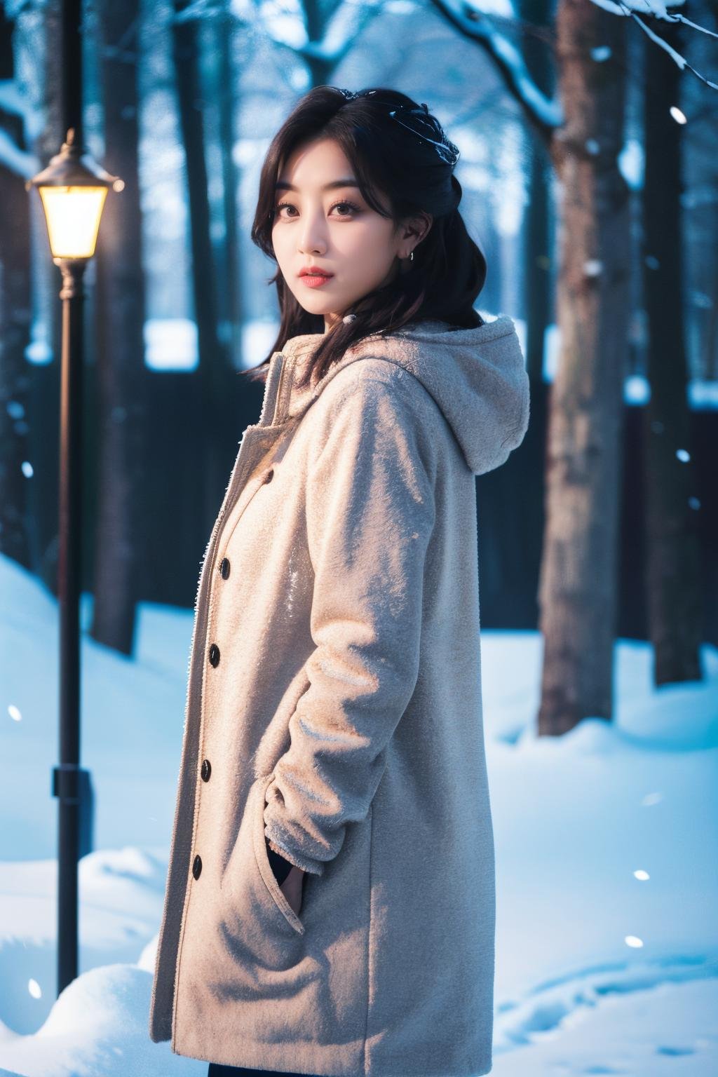 <lora:Jihyo_BRA:1>, a picture of Jihyo, jacket, winter clothes, winter coat, outdoors, snow, (detailed lighting, extremely detailed skin, extremely detailed hair, shadows, 8k), looking at viewer, (High Key Lighting), masterpiece, top quality, best quality, official art, unity 8k wallpaper, highres, ultra-high res, ultra-detailed, beautiful and aesthetic