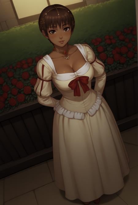 score_9, score_8_up, score_7_up, source_anime BREAK, solo, looking at viewer, full body, garden, flower, rose, night, moonlight,<lora:CascaPdxlDwnsty:1>, Casca_Dress, dress, jewerly, collarbone, lips, necklace,large breasts, cleavage, dutch angle, standing, blush, smile