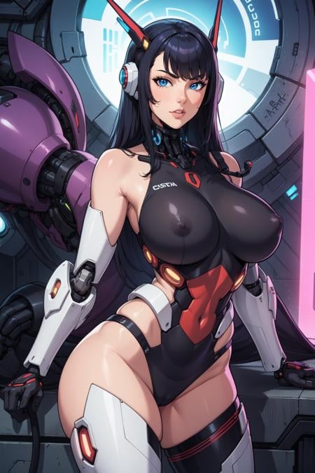 1girl, mecha musume, milf, mature female, cyborg, cybernetic, robot arm, futuristic