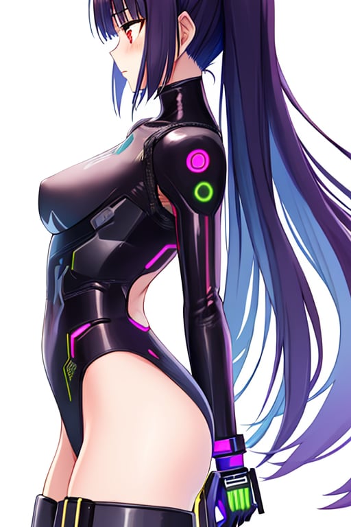 <lora:tetsuyaNomuraKingdomHearts_1:0.6>, nomura tetsuya, <lora:lucyCyberpunk_35Epochs:1>, lucy \(cyberpunk\), masterpiece, best quality, 1girl, solo, beautiful girl, small perky breast, hourglass shape, thin waist, thigh gap, white background, side view, profile, torso shot,