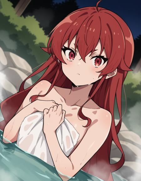 score_9, score_8_up, score_7_up, source_anime,erisgreyrat, <lora:eris-boreas-greyrat-s1-ponyxl-lora-nochekaiser:1>,eris greyrat, ahoge, hair between eyes, long hair, red eyes, red hair, sidelocks,nude, naked, outdoors, onsen, towel, naked towel, steam, bathing, nude cover, partially submerged, water, bath, steam censor, wet towel,looking at viewer, dutch angle, cowboy shot,