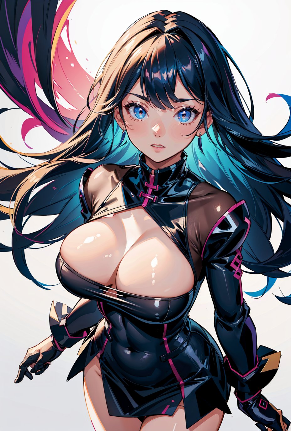 1girl, (the best adveturer in the world), full body, female focus, gradient background, big breasts, cleavage, thick thighs, vivid colors, (sfw),, (masterpiece, best quality, hires, high quality, by professional artist, ultra detailed, extremely detailed, absurdres, incredibly resolution:1.2), (masterpiece, best quality, by professional artist, high quality, hires, 8k:1.3), (cinematic, perfect lighting, 60mm lesn, depth of field)