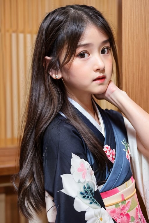 (((Sherman))),(((4yo))),(((kimono))),(long hair),1girl, solo, brown hair, black hair, navel, jewelry, earrings, black eyes,, lips,(((loli, (petite),realistic,infantilism,slim, model))),Sherman<lora:EMS-2904-EMS:0.500000>, <lora:EMS-179-EMS:0.500000>, <lora:EMS-346719-EMS:0.800000>