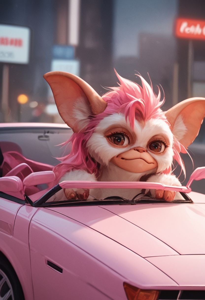 score_9, score_8_up, score_7_up,source_furry,#giz#, (gremling driving a pink convertible car toy , Hands the steering, wheel down, hair moving through speed  :1.0) , amazing world, vivid colors, detailed , portrait in street of city, ( ultrarealist photography :1.3)