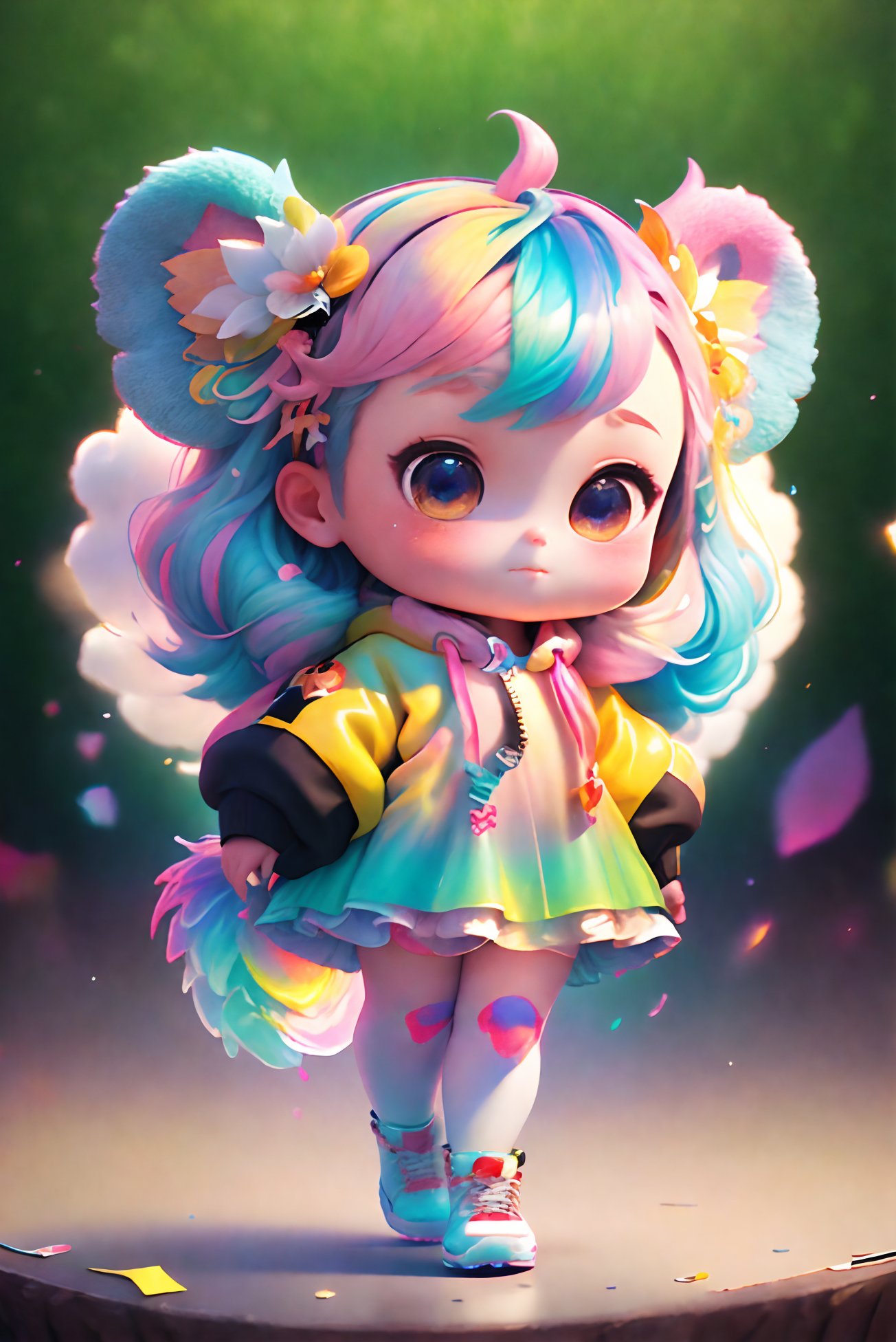 transparent color PVC clothing, transparent color vinyl clothing, prismatic, holographic, chromatic aberration, fashion illustration, masterpiece, girl with harajuku fashion, looking at viewer, 8k, ultra detailed, pixiv