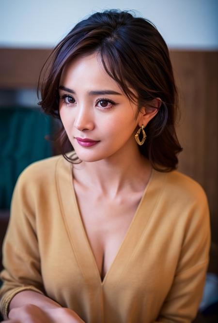 <lora:yangmi2:0.92:lbw=1,0,0,0,1,1,0,0,1,1,1,1,1,1,1,1,1>yangmi face,yangmi body,good hands,perfect hands,1girl, earrings, long hair, solo, lips, jewelry, realistic, brown eyes, looking at viewer, brown hair, forehead, simple background, pov, highres, supermodel,highres,(8k, RAW photo, best quality, masterpiece:1.2), (realistic, photo-realistic:1.55), (ultra-detailed:1.34), highres,(pov:1.35)