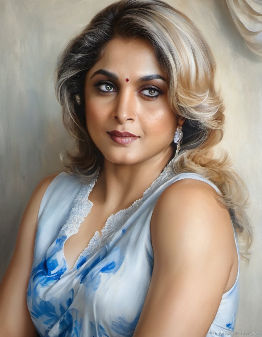 RamyaKrishnan, a woman with blue eyes and blonde hair, a photorealistic painting by Alexander Kucharsky, featured on cg society, rococo, white background, pretty, soft light