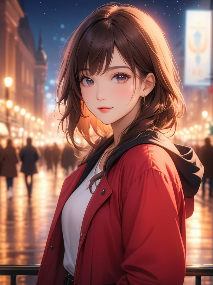 masterpiece,best quality,city,1girl,looking at viewer,bokeh,