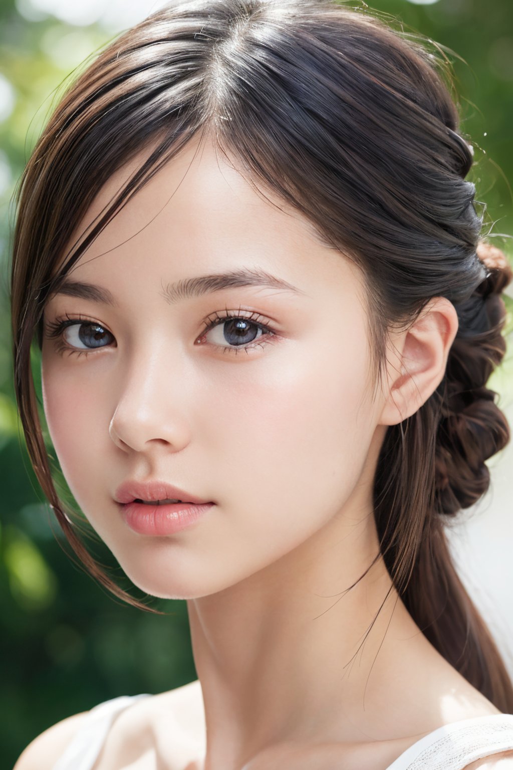 1girl, (close up:1.2), oblique angle, canted angle, (best quality, masterpiece, illustration, photorealistic, photo-realistic), (realistic:1.4), RAW photo, ultra-detailed, CG, unity, 8k wallpaper,16k wallpaper, extremely detailed CG, extremely detailed, an extremely delicate and beautiful, extremely detailed, Amazing, finely detail, official art, High quality texture, incredibly absurdres, highres, huge filesize, highres, look at viewer, (young:1.4), (beautiful girl), 18 years old girl, (glossy shiny skin, beautiful skin, fair skin, white skin, realistic_skin), perfect face, detailed beautiful face, glossy lips,