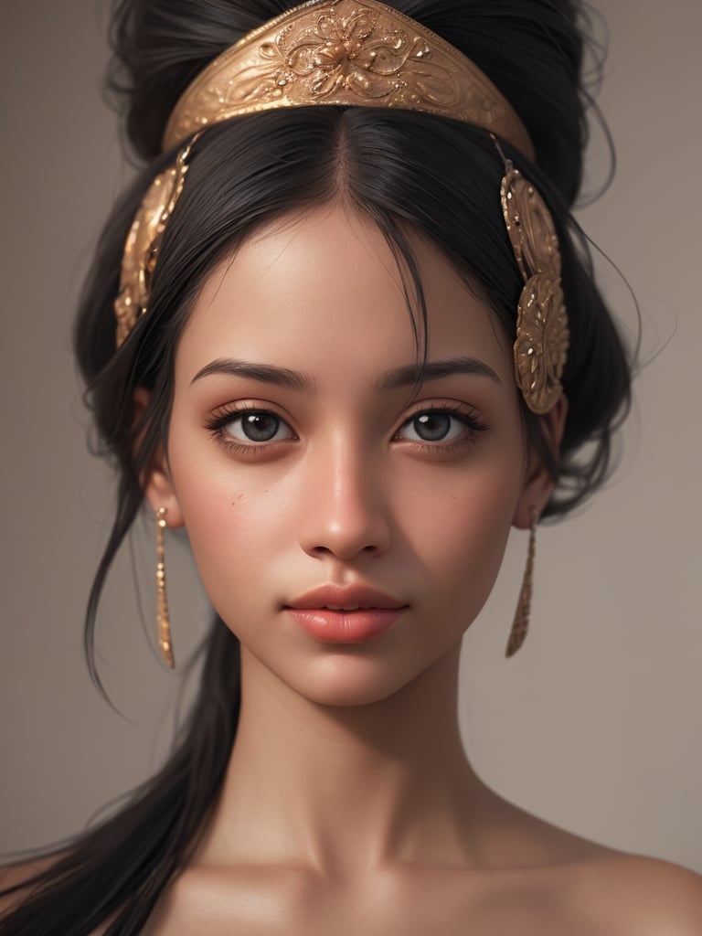 A photorealistic portrait of a person with features that blend different ethnicities seamlessly