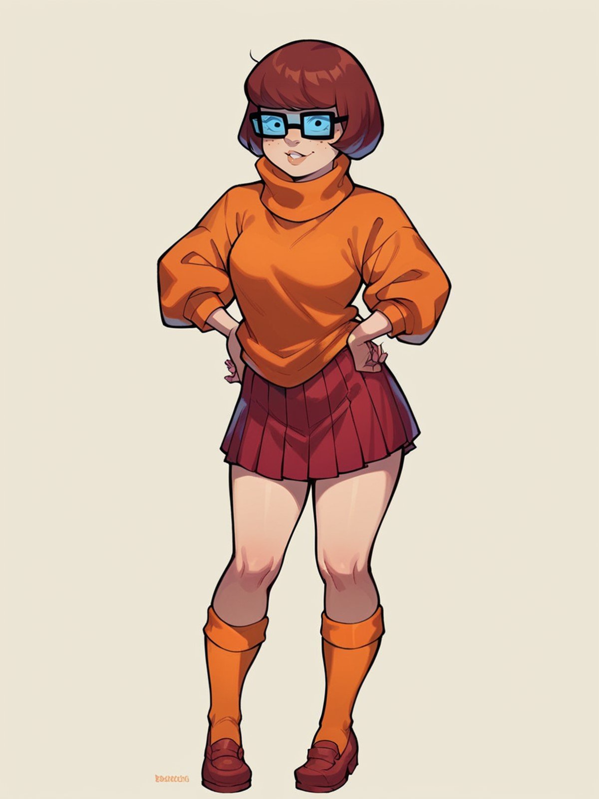 score_9, score_8_up, score_7_up, score_6_up, <lora:sc00byXLP:1> sc00by, 1girl, flat color, scooby-doo, velma dace dinkley, 