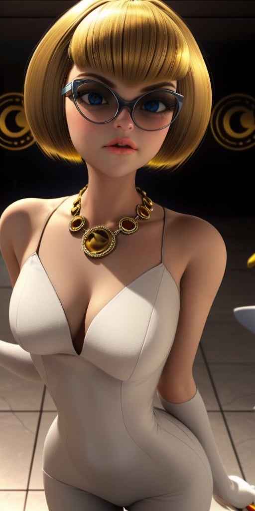 Hyperrealistic, photorealistic, super detailed, golden-blonde hair that is cut into a sharp bob with short bangs that frame her face, blue eyes, body like in real life, large pores, slender, fair-skinned, beautiful arms, medium breasts, unreal engine, octane render, droped shadow, bokeh, cinematic lighting, <lora:add_detail:0.5>, <lora:Volumetric_lighting:0.6>, golden-blonde hair that is cut into a sharp bob with short bangs that frame her face, blue eyes, Bourgeois, Audrey, , <lora:5c0a6cb9-541c-4929-a1a7-342e4d410603:0.7>