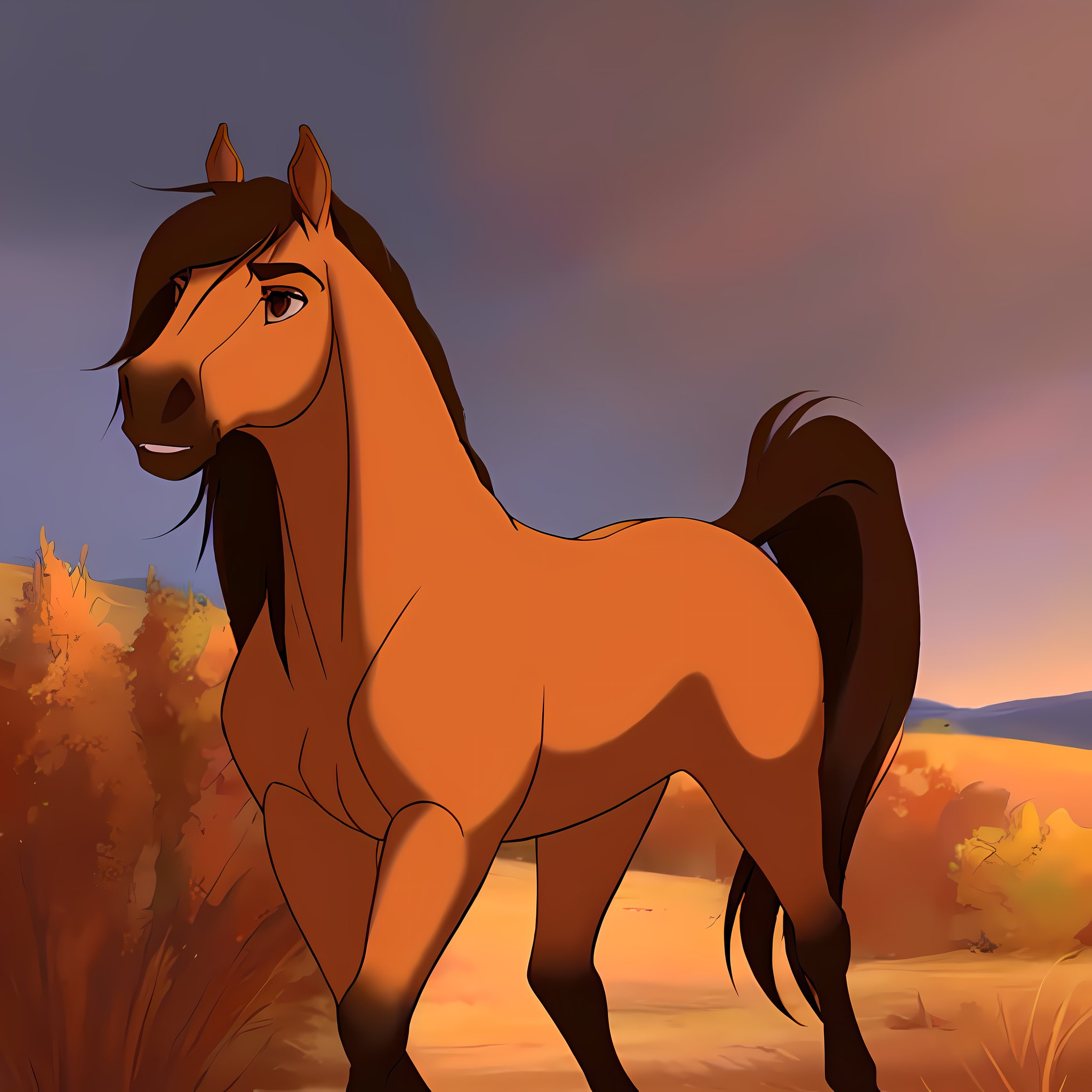 <lora:spirit2002:1>, 1horse, buckskin coloured horse with a black mane without white spots with a dark brown nose, a black tail, and brown eyes, (best quality, masterpiece),