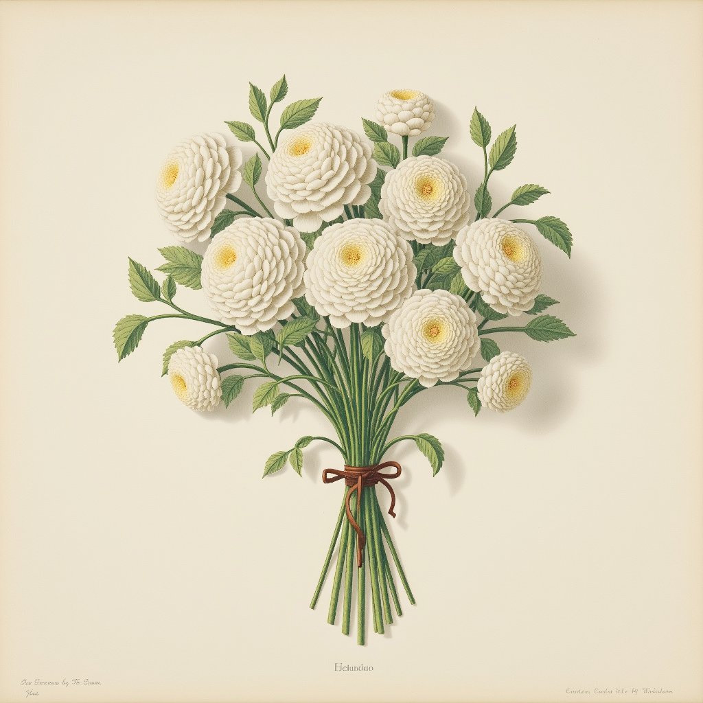 there is a drawing of a bunch of white flowers on a table, paper chrysanthemums, chrysanthemums, chrysanthemum and hyacinth, chrysanthemum, Charles Maurice Detmold, flower artworks society, botanical print, botanical art, chrysanthemum and tulips, botanical artwork, botanical illustration, botanical drawing, Ditlev Blunck, a painting of white silver, depicting a flower, coloured lithograph engraving, large white border, John Blanche, botanical poster, 1900 illustration artwork, lithograph print, botanical herbarium paper, Annie Abernethie Pirie Quibell, art of émile eisman-semenowsky, Earnst Haeckel, delicate garden on paper, style of john blanche, Mary Moser, carnation, Charlotte Nasmyth, herbarium page, white tracing