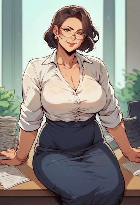 score_9, score_8_up, score_7_up, score_6_up, score_5_up, score_4_up, mature businesswoman sitting in office looking at viewer  <lora:SulcateLycoXL:0.9>